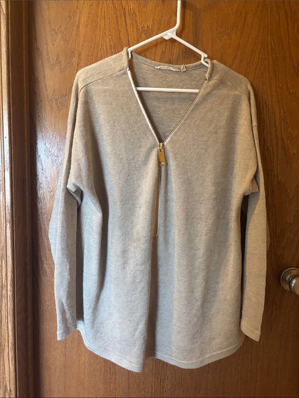 Soft Surroundings Women's Zip V-Neck Sweater in Taupe